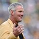 Former NFL quarterback Brett Farve is inducted into the Ring of Honor during a halftime ceremony during the game between the Green Bay Packers and the Dallas Cowboys at Lambeau Field on October 16, 2016, in Green Bay, Wisconsin.
